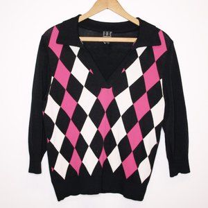 Checked Knit Top with Collar
